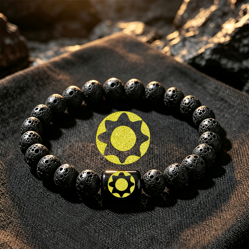 Natural Stone Beaded Bracelet with Geometric Sun Gear